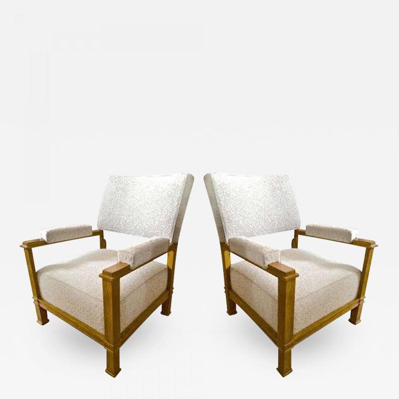 André Arbus Pair Neo-Classic Oak Chairs