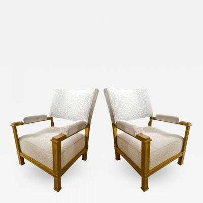 André Arbus Pair Neo-Classic Oak Chairs