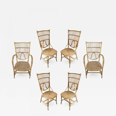 Louis Sognot Set French Riviera Rattan Armchairs Chairs