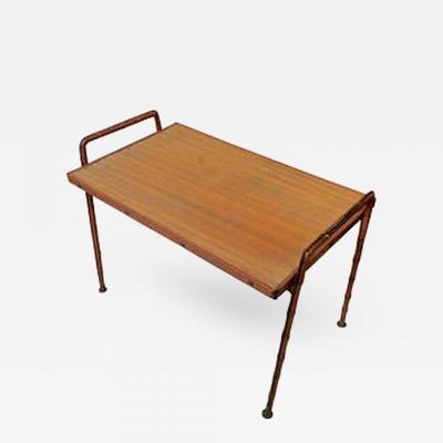 Jacques Adnet leather & iron & wood coffee table