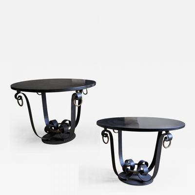 Raymond Subes Wrought iron marble top coffee tables