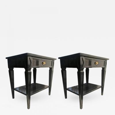 Maison Jansen Pair Blackened Wood Bedside Side Table