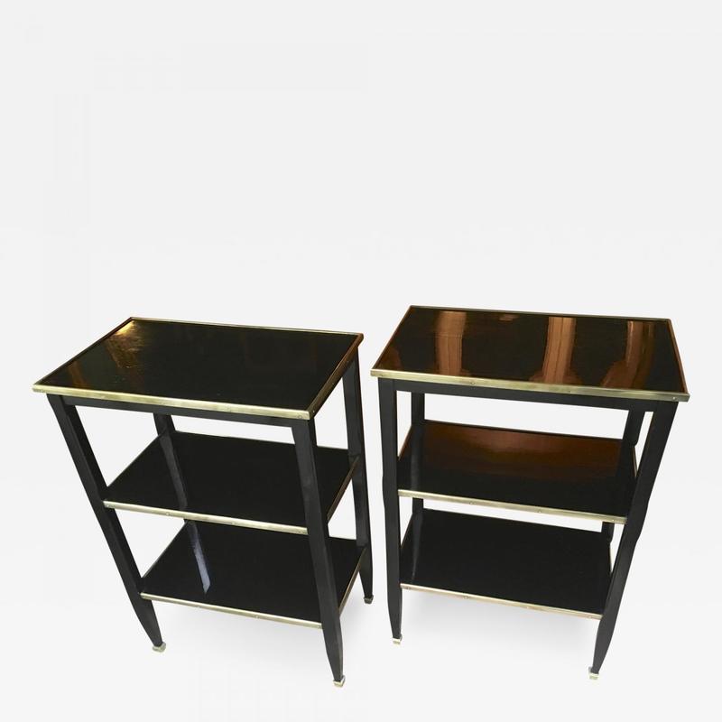 Maison Baguès pair 3 Tier Black Side Table Bronze Accent