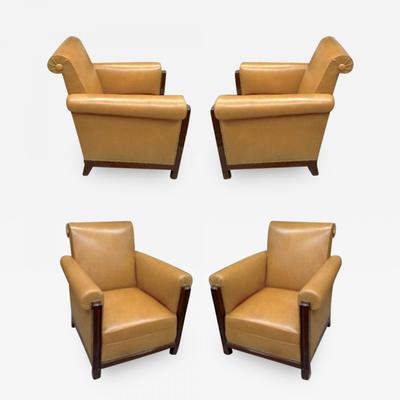 Louis Majorelle art-deco Four club chairs