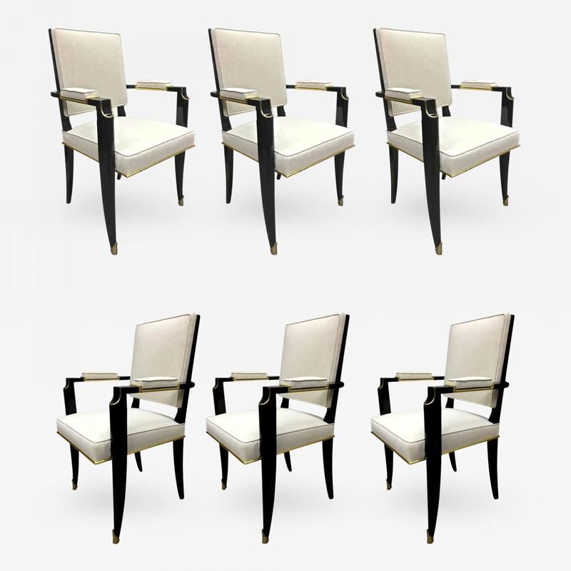 Maurice Jallot Set six Black neoclassic chairs