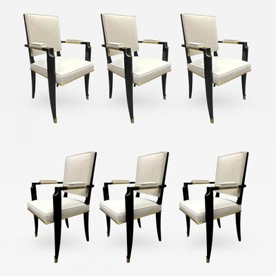 Maurice Jallot Set six Black neoclassic chairs