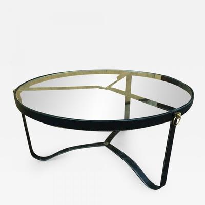 Jacques Adnet hand-stitched leather tripod coffee table