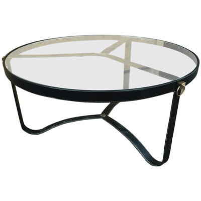 Jacques Adnet hand-stitched leather tripod coffee table
