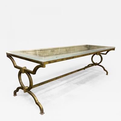 Attributed Jacques Adnet very long gold iron coffee table