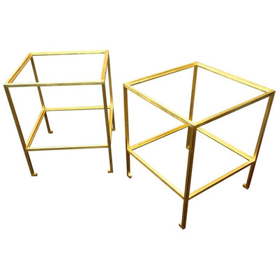 Maison Ramsay Gold Leaf Wrought Iron Two-Tier Coffee Tables