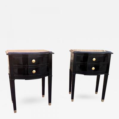 Maison Jansen Black Lacquered Bedsides Side Tables