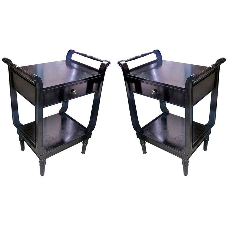 Maison Jansen 1940s Pair Black Lacquered Neoclassic Bedsides