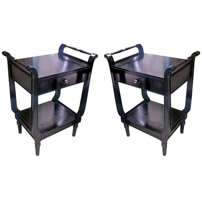 Maison Jansen 1940s Pair Black Lacquered Neoclassic Bedsides