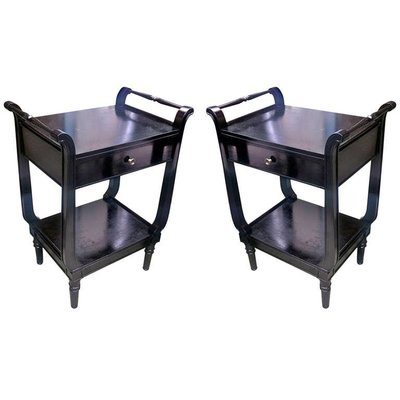 Maison Jansen 1940s Pair Black Lacquered Neoclassic Bedsides