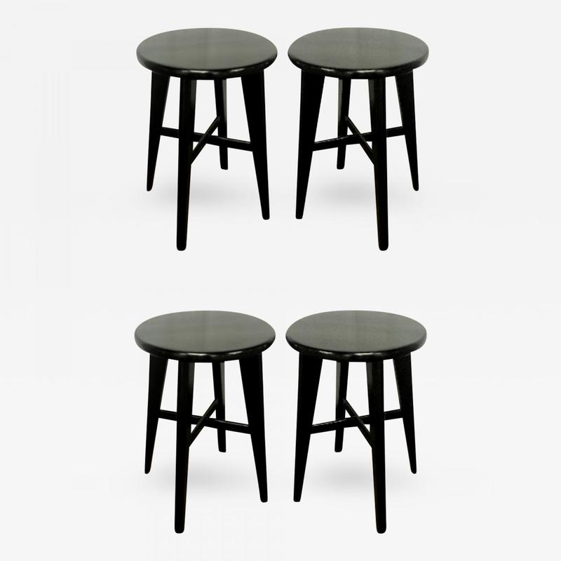 1950 Set Four Small French Black Stools