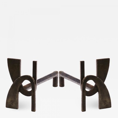 Alpha shaped stunning pair of wrought iron andirons