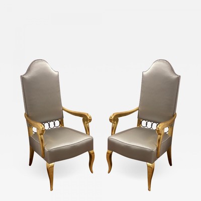 Andre Arbus attributed majestic pair of gold leaf chairs
