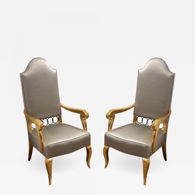 Andre Arbus attributed majestic pair of gold leaf chairs