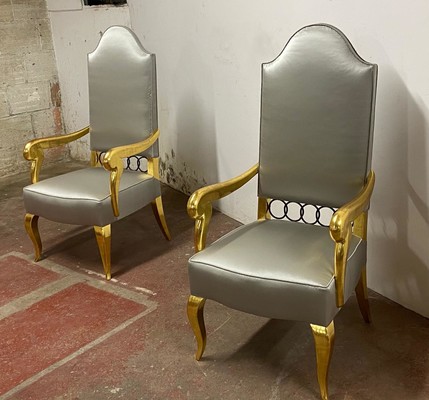 Andre Arbus attributed majestic pair of gold leaf chairs