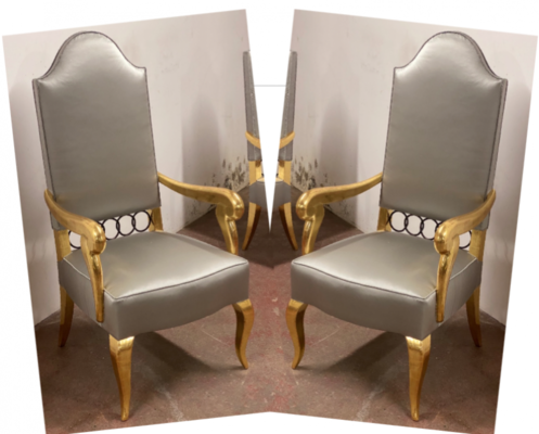 Andre Arbus attributed majestic pair of gold leaf chairs