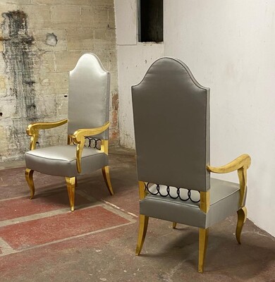 Andre Arbus attributed majestic pair of gold leaf chairs