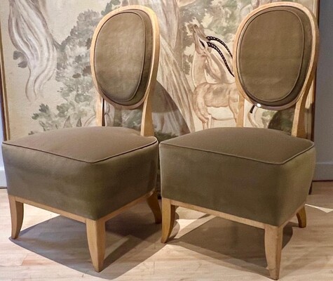 Andre Arbus documented pair of sycamore slipper chairs