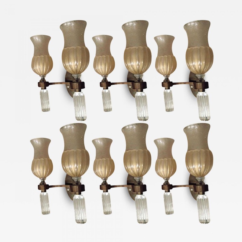 Andre Arbus for Veronese exceptional set of 6 Murano sconces