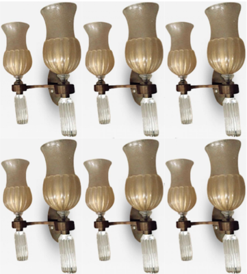 Andre Arbus for Veronese exceptional set of 6 Murano sconces