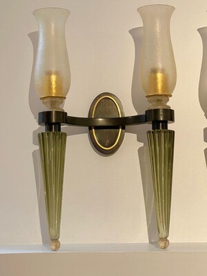 Andre Arbus for Veronese murano glass pair of sconces