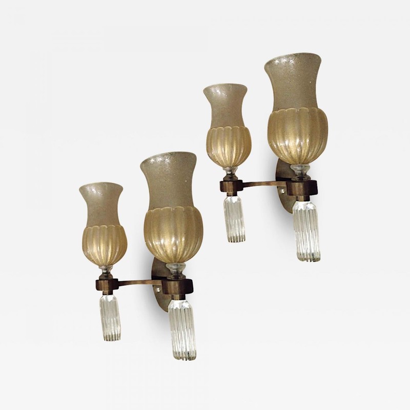 Andre Arbus for Veronese pair of Murano glass coroso sconces