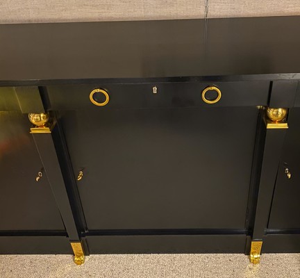 Andre Arbus large black lacquered cabinet with gold bronze accent