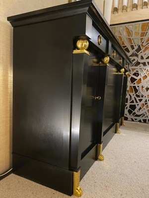 Andre Arbus large black lacquered cabinet with gold bronze accent