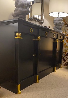 Andre Arbus large black lacquered cabinet with gold bronze accent