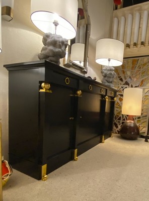 Andre Arbus large black lacquered cabinet with gold bronze accent