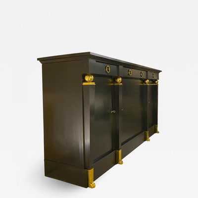 Andre Arbus large black lacquered cabinet with gold bronze accent