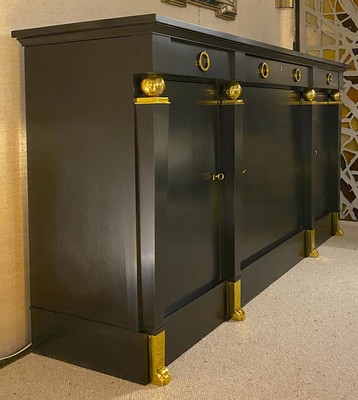 Andre Arbus large black lacquered cabinet with gold bronze accent