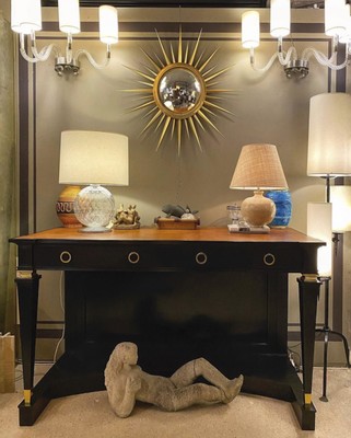 Andre Arbus long blackened wood & gold bronze accent console