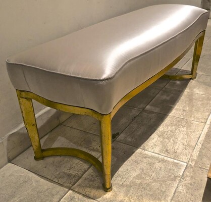 Andre Arbus long curved bench with gold leaf metal base