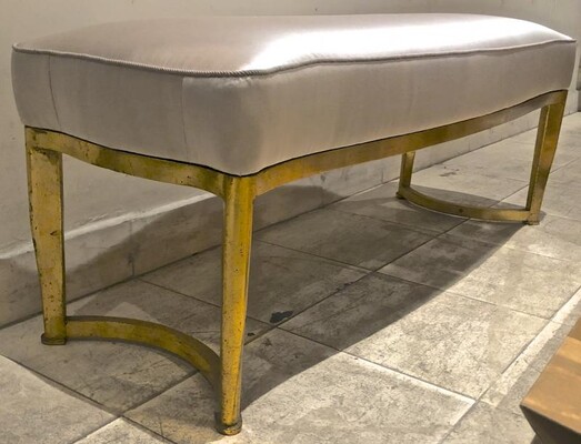 Andre Arbus long curved bench with gold leaf metal base