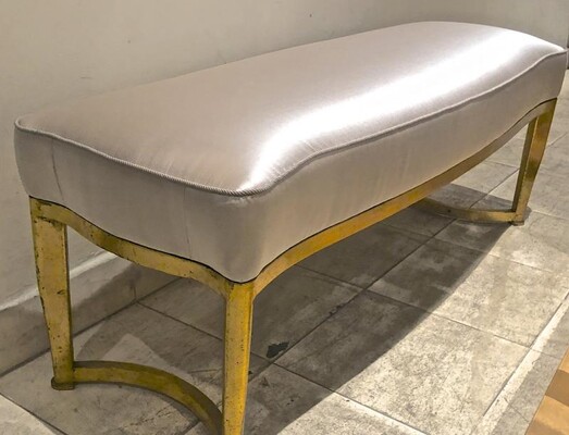 Andre Arbus long curved bench with gold leaf metal base