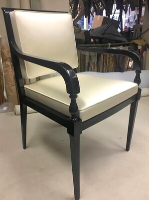 Andre Arbus Neoclassic Black Lacquered Chairs Covered in Silk