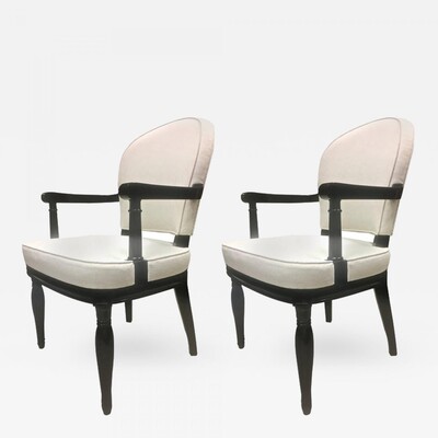 Andre Arbus Pair of Black Lacquered Neoclassic Armchair 