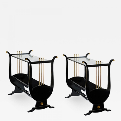 Andre Arbus pair of harp shaped black lacquered and gold accent s