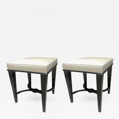 Andre Arbus Pair of Neoclassic Stool Newly Covered in Silk 