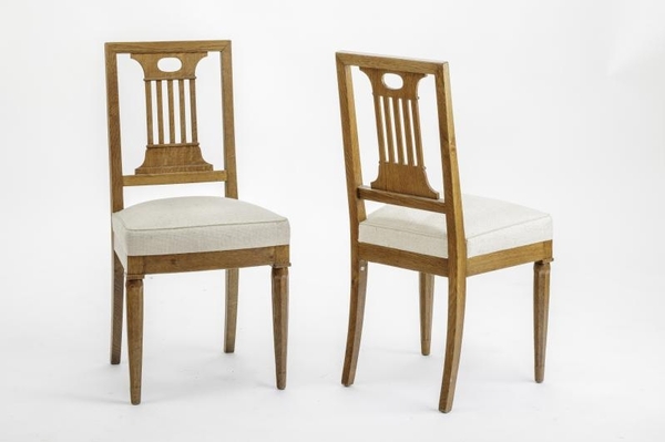 Andre Arbus style Neo classical pair of oak chairs 