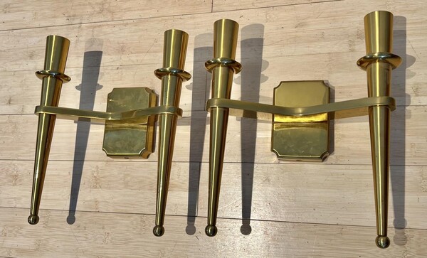 Andre Arbus style New classical gold solid bronze pair of sconces