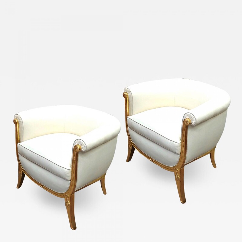 Andre Groult rarest refined gold leaf frame pair of chairs