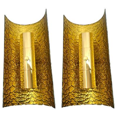 André Hayat Curved Gold Leaf Glass Sconces
