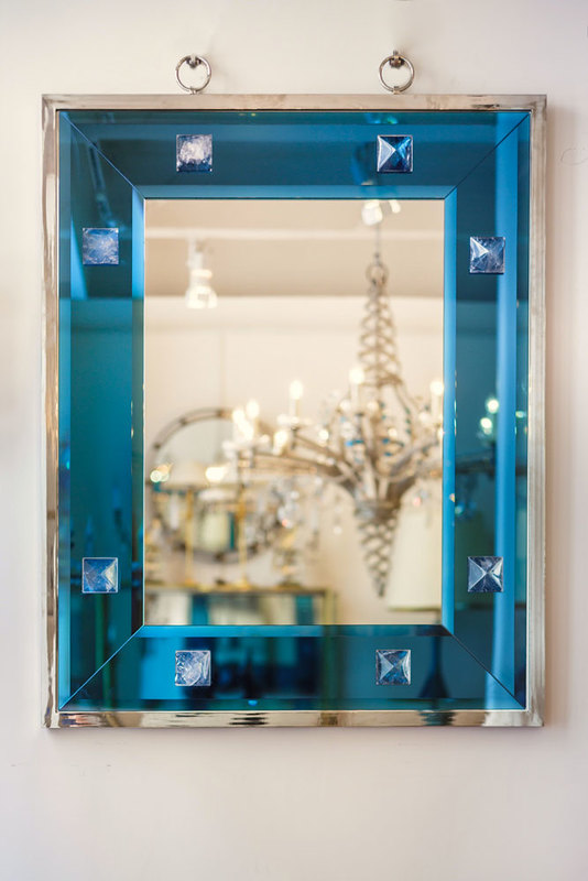André Hayat Mirror model 'Malibu' Beveled Deep Blue