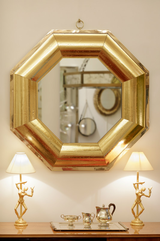 André HAYAT Mirror  model 'Palm spring' gold octogonnal mercury